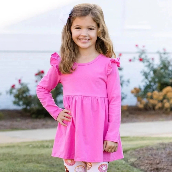 Stitchy Fish girls long sleeve top tee Barbie pink ruffles tunic blouse - Picture 1 of 7